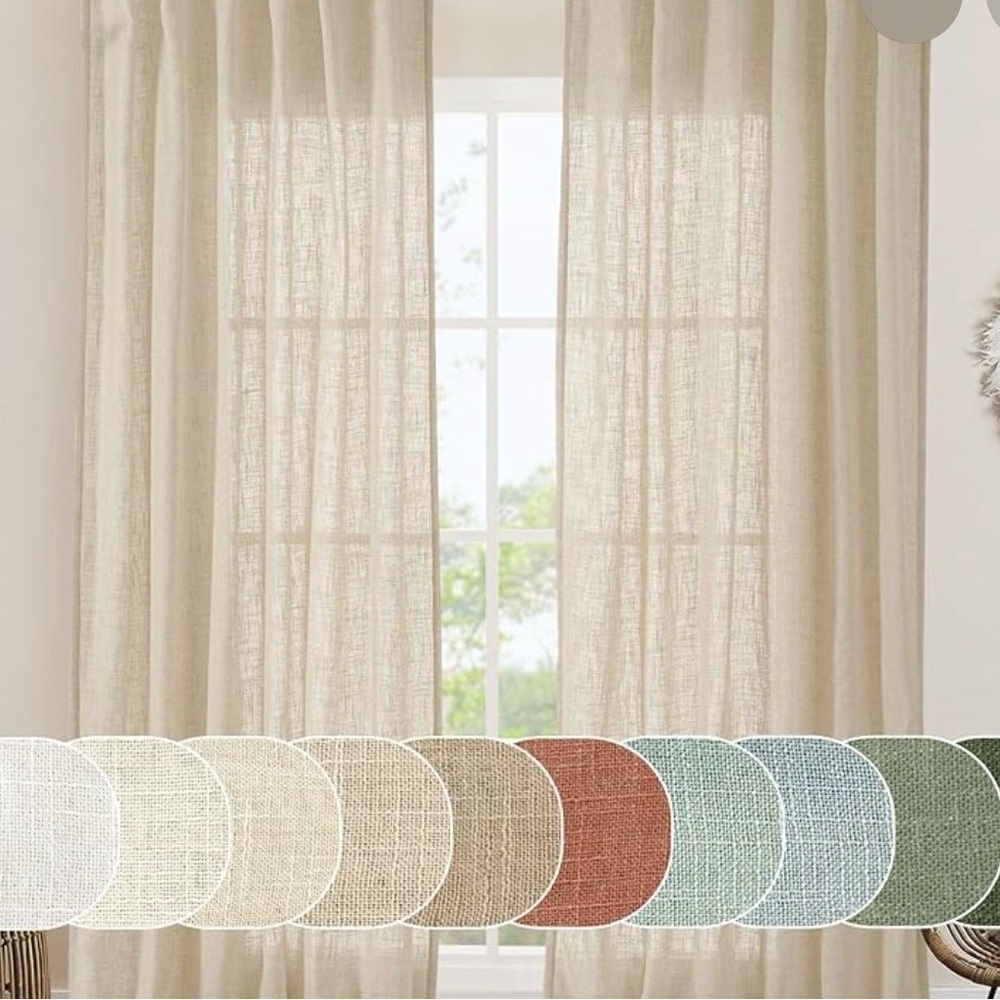 Light filtering quality faux linen curtains teal/green NEW 2 panels